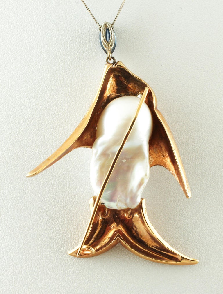 Baroque Pearl, 9 Karat Gold Fish-Shaped Pendant/ Brooch ‘Chain Not ...