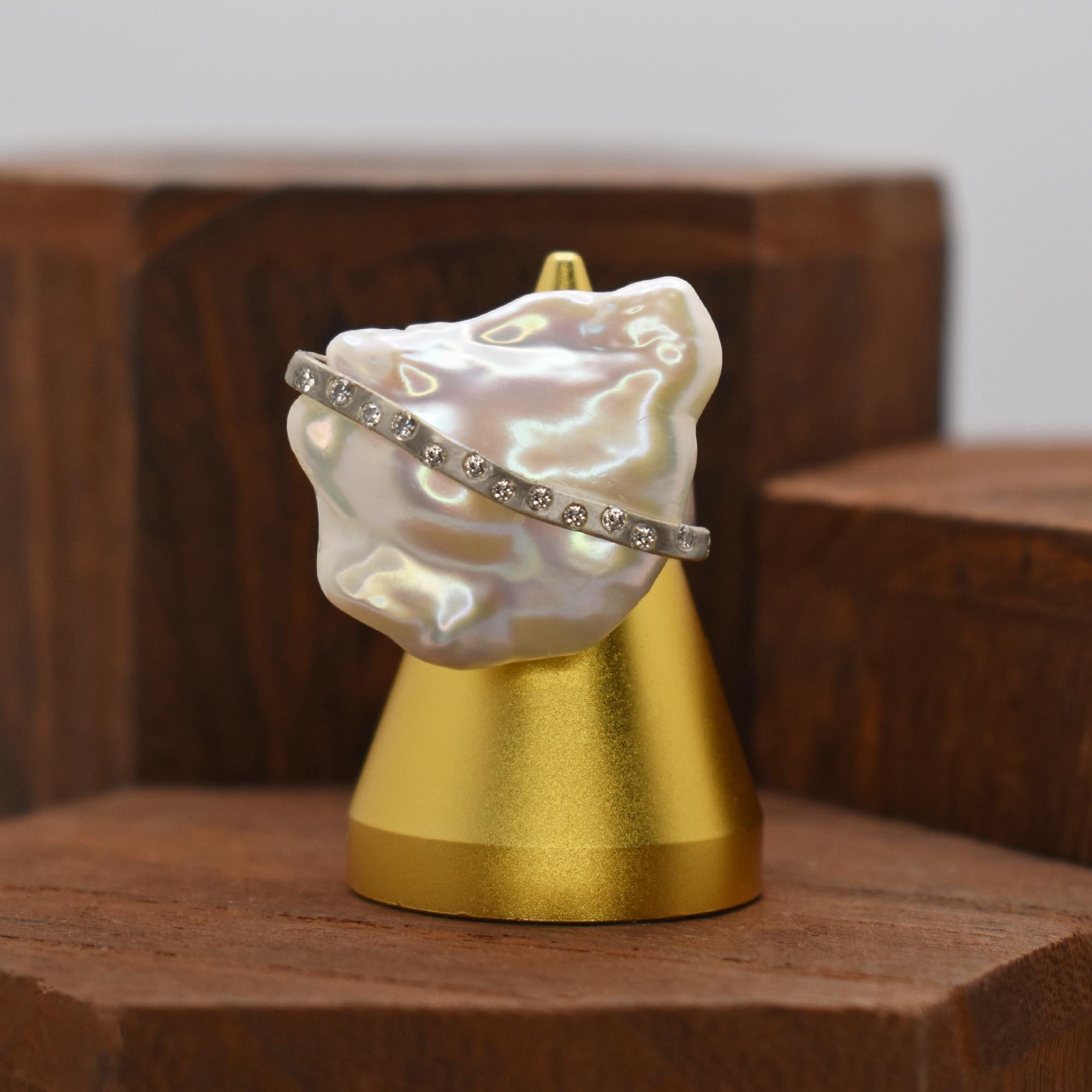 Baroque Pearl, Accent Diamond and Sterling Silver Contemporary Cocktail Ring For Sale 6