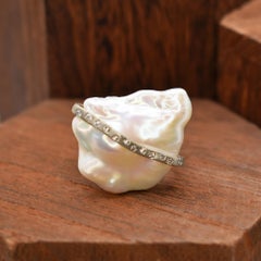 Baroque Pearl, Accent Diamond and Sterling Silver Contemporary Cocktail Ring
