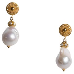 Baroque Pearl and 18K Gold Drop Earrings