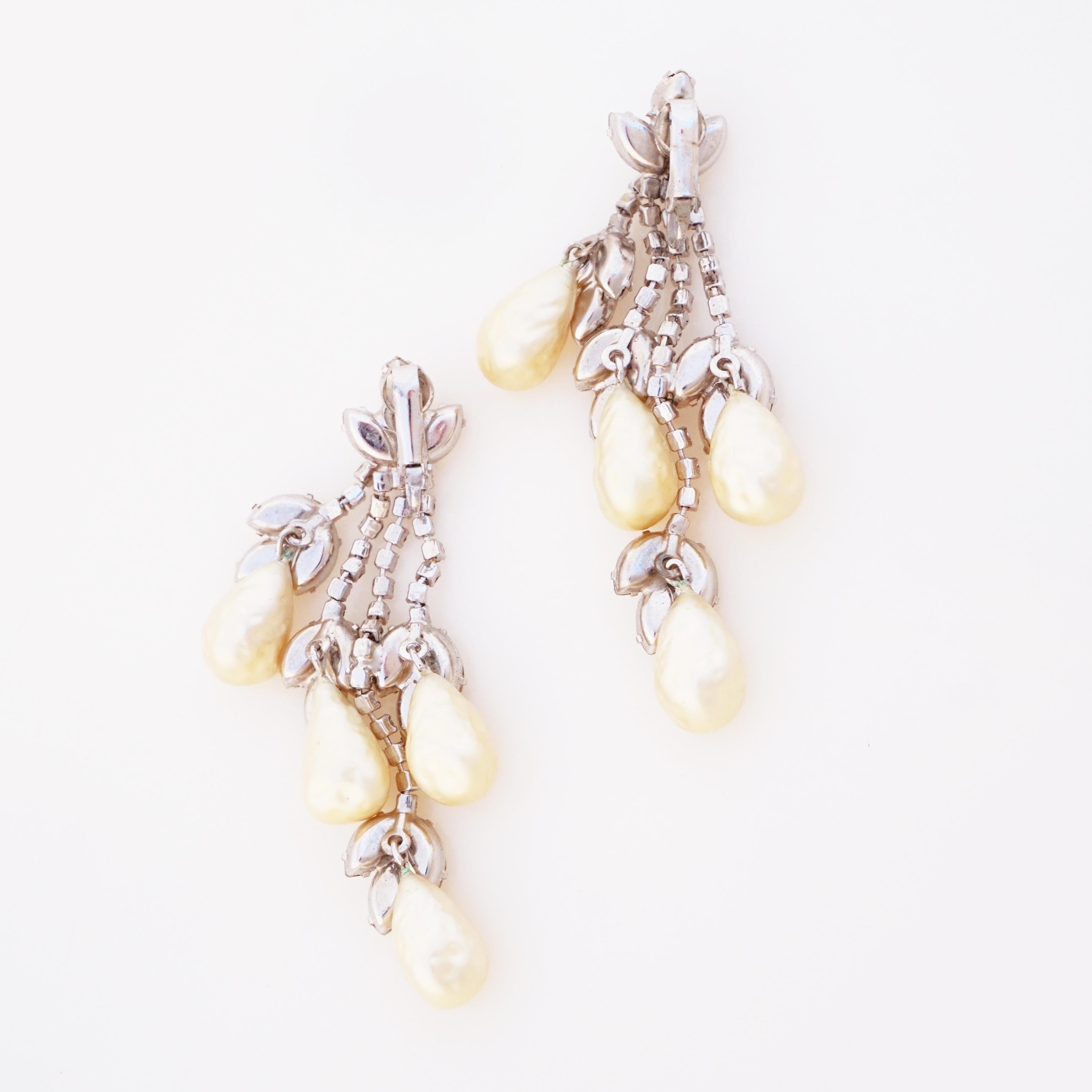 Baroque Pearl and Crystal Rhinestone Chandelier Earrings, 1950s In Good Condition In McKinney, TX