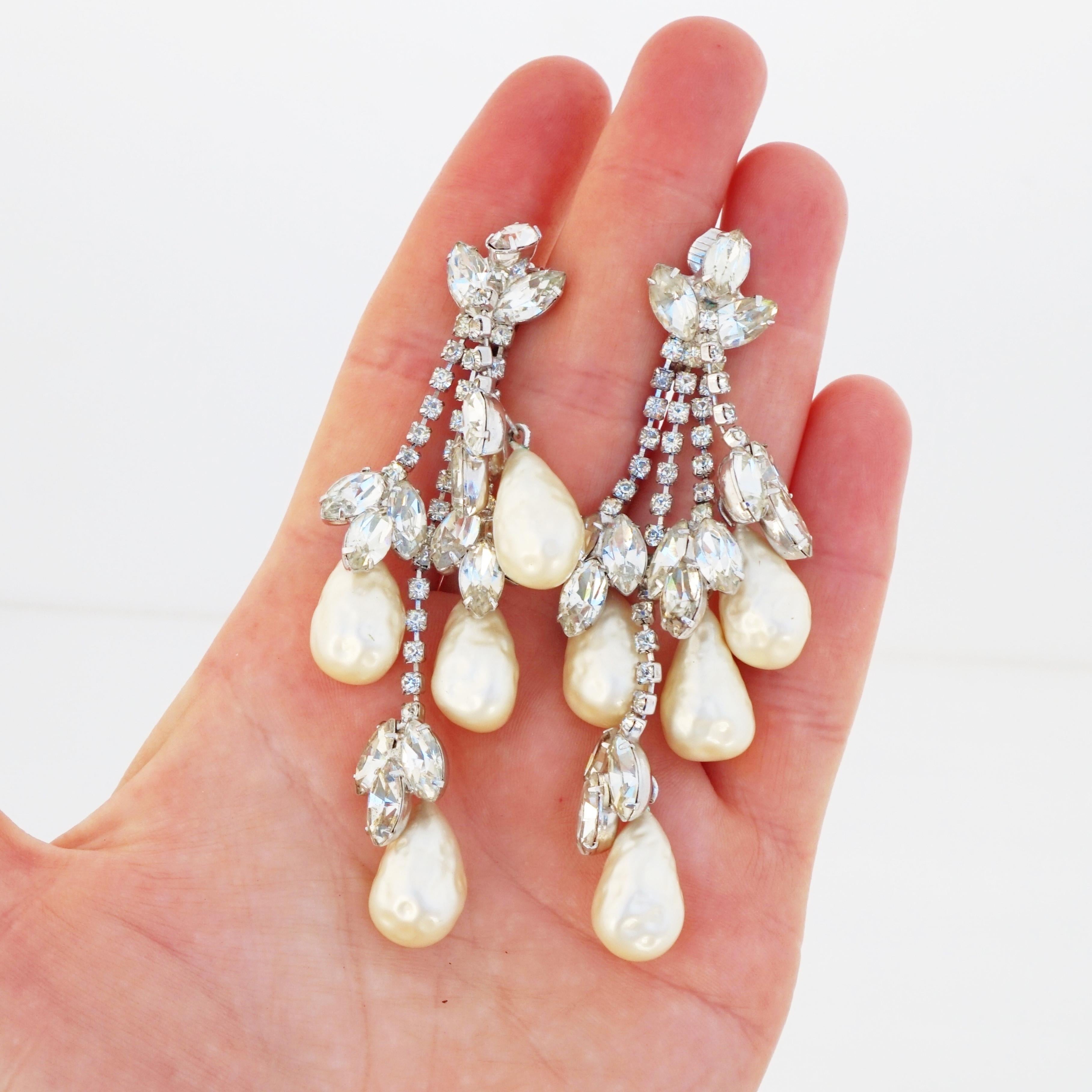 Women's Baroque Pearl and Crystal Rhinestone Chandelier Earrings, 1950s