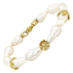 Baroque Pearl and Diamond Bracelet with Yellow Gold Stambolian