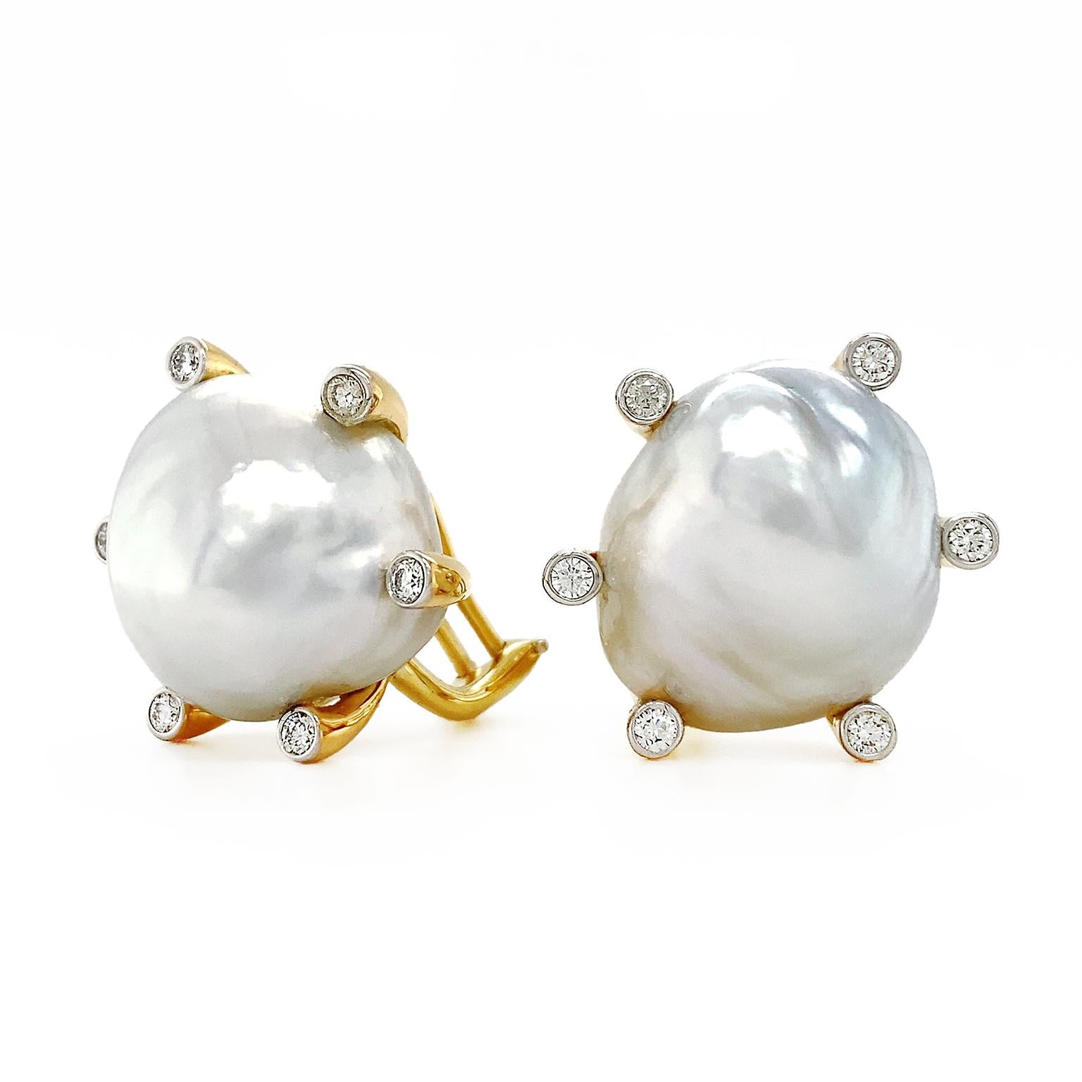 Contemporary Baroque Pearl and Diamond Earrings