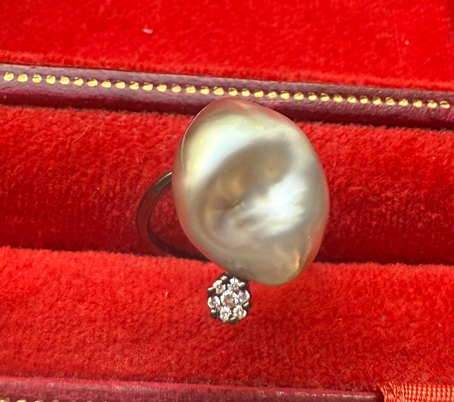 Barocker Perlen- und Diamantring (Rundschliff) im Angebot