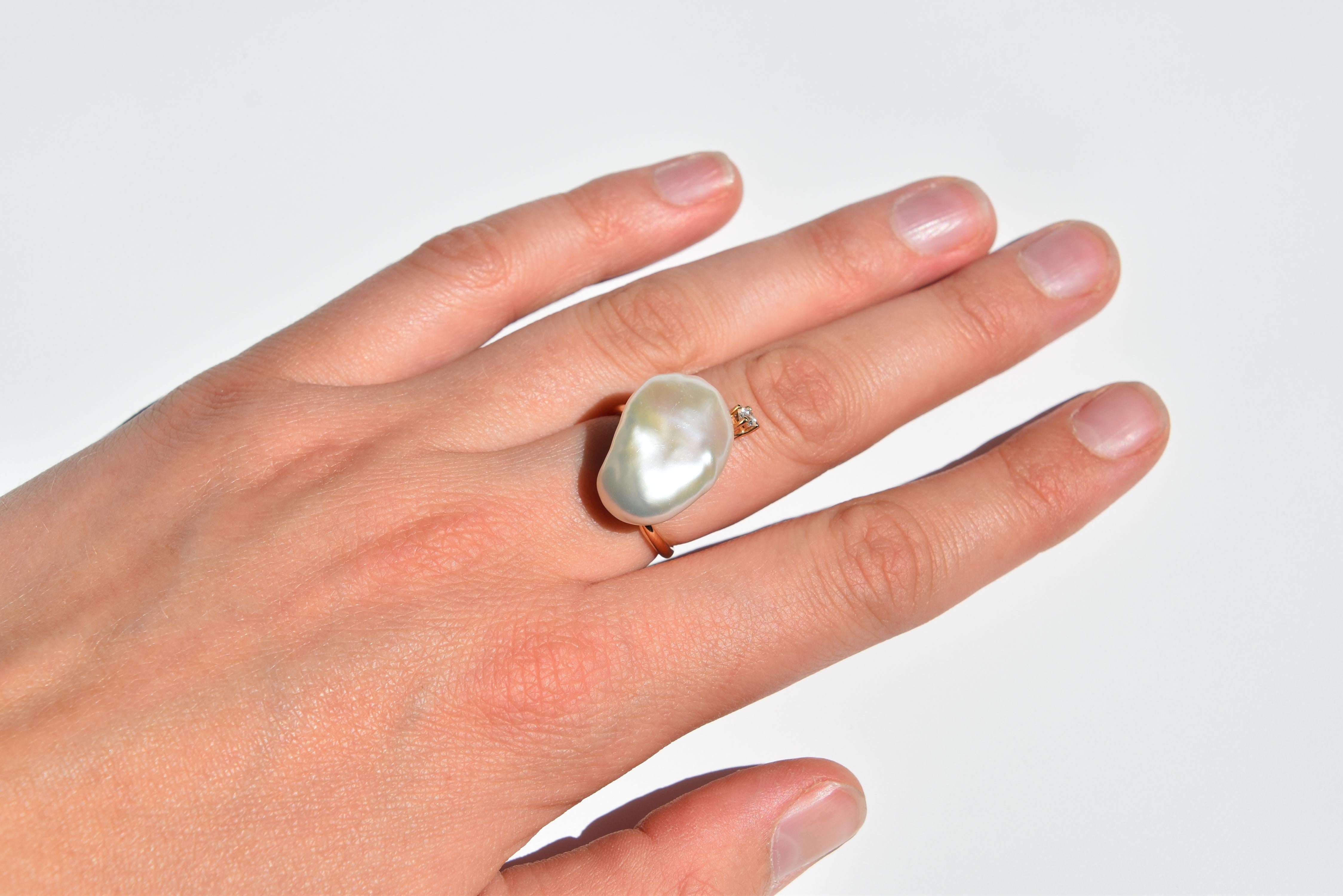 Barocker Ring mit Perlen und Diamanten (Brillantschliff) im Angebot