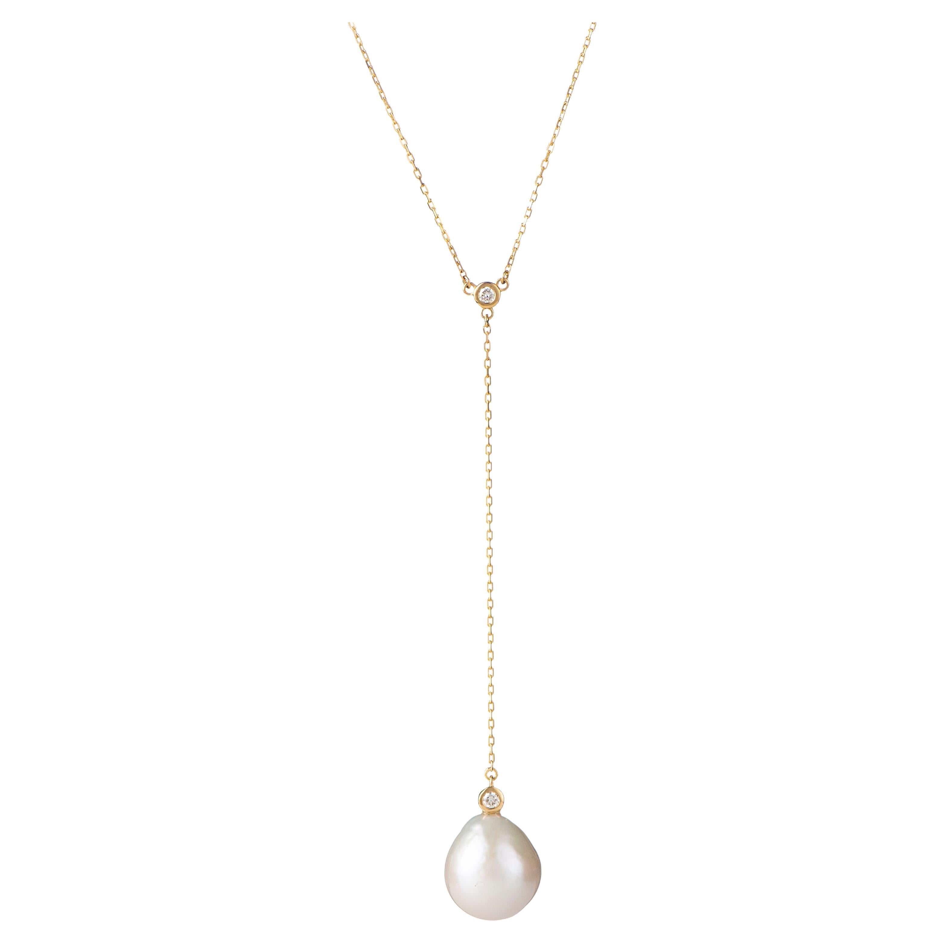 Baroque Pearl and Diamonds Lariat Necklace, by Michelle Massoura