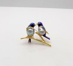 Baroque Pearl and Enamel Brooch in 18 Karat Yellow Gold