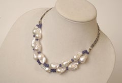 Baroque Pearl and Faceted Tanzanite Beaded Necklace