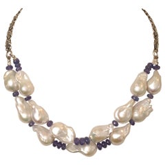 Baroque Pearl and Faceted Tanzanite Beaded Necklace