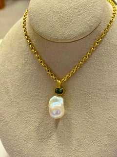 Baroque Pearl and green Tourmaline pendant-charm