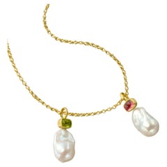 Baroque Pearl and green Tourmaline pendant-charm