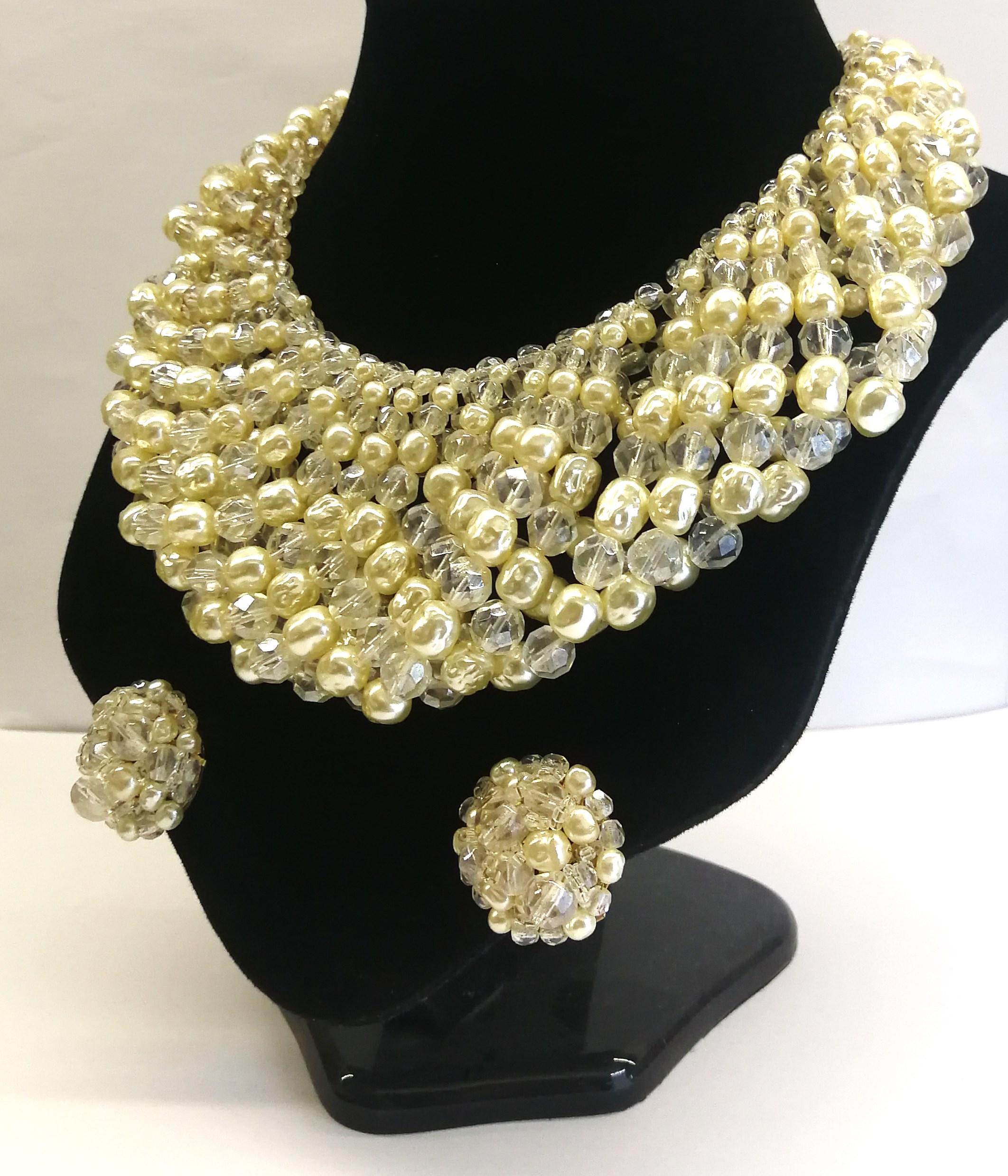 Baroque pearl and half crystal bead necklace and earrings, Coppola e Toppo, 1969 6