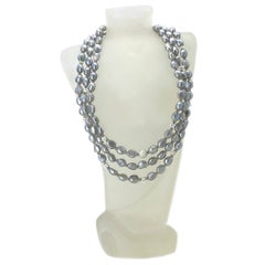 Baroque Pearl and Labradorite with Sterling Silver Triple Strand Necklace