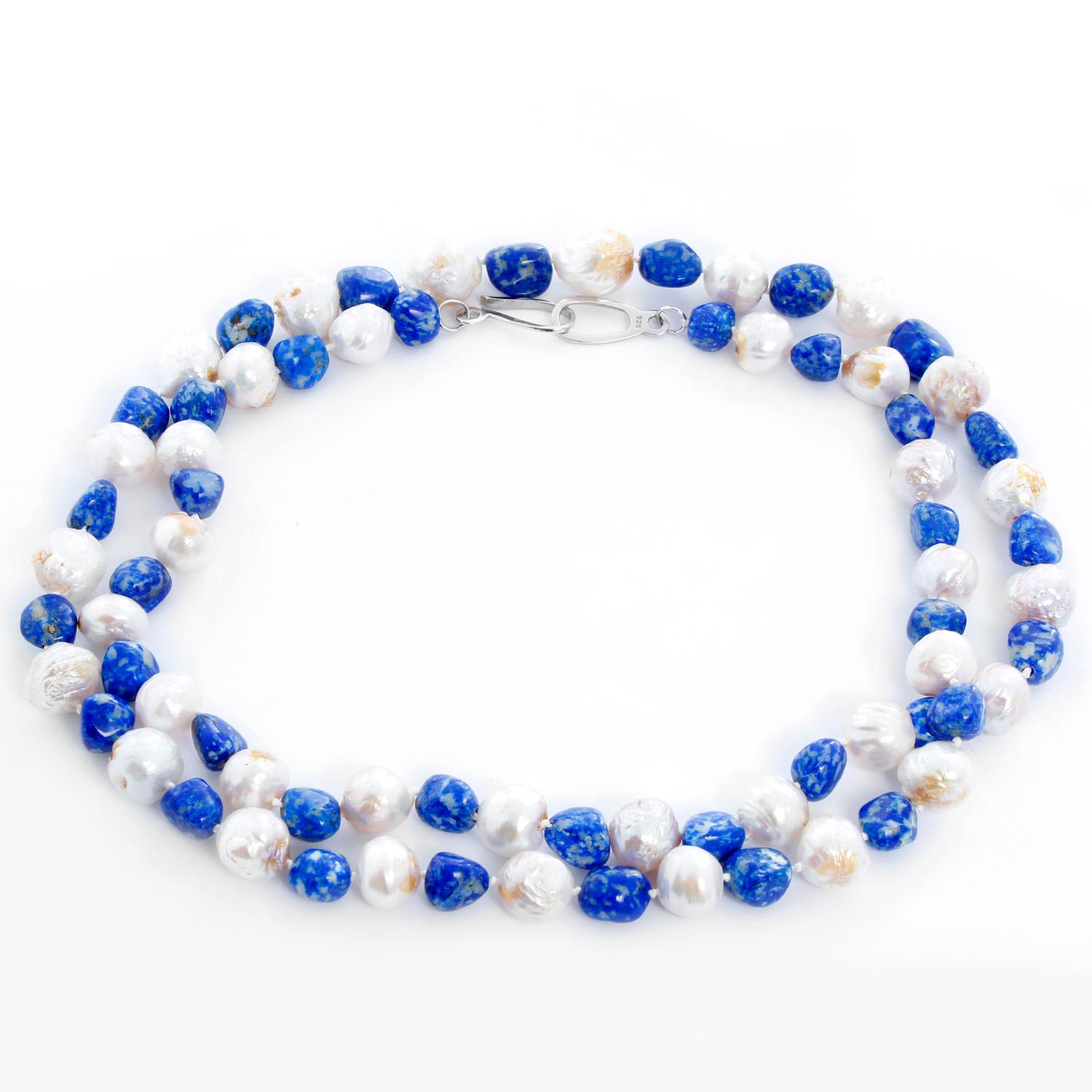 Men's Baroque Pearl and Lapis Lazuli Necklace