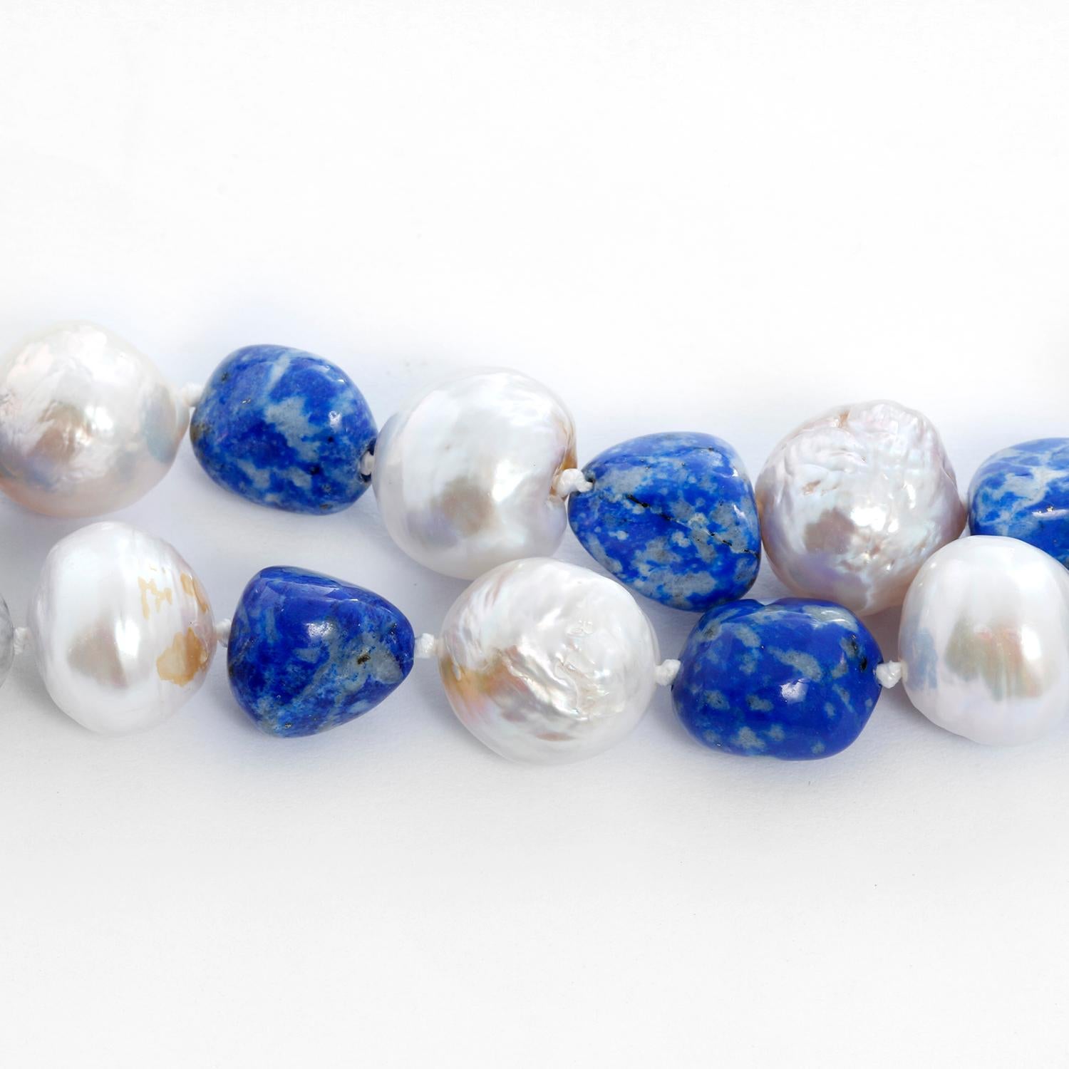 Baroque Pearl and Lapis Lazuli Necklace 2