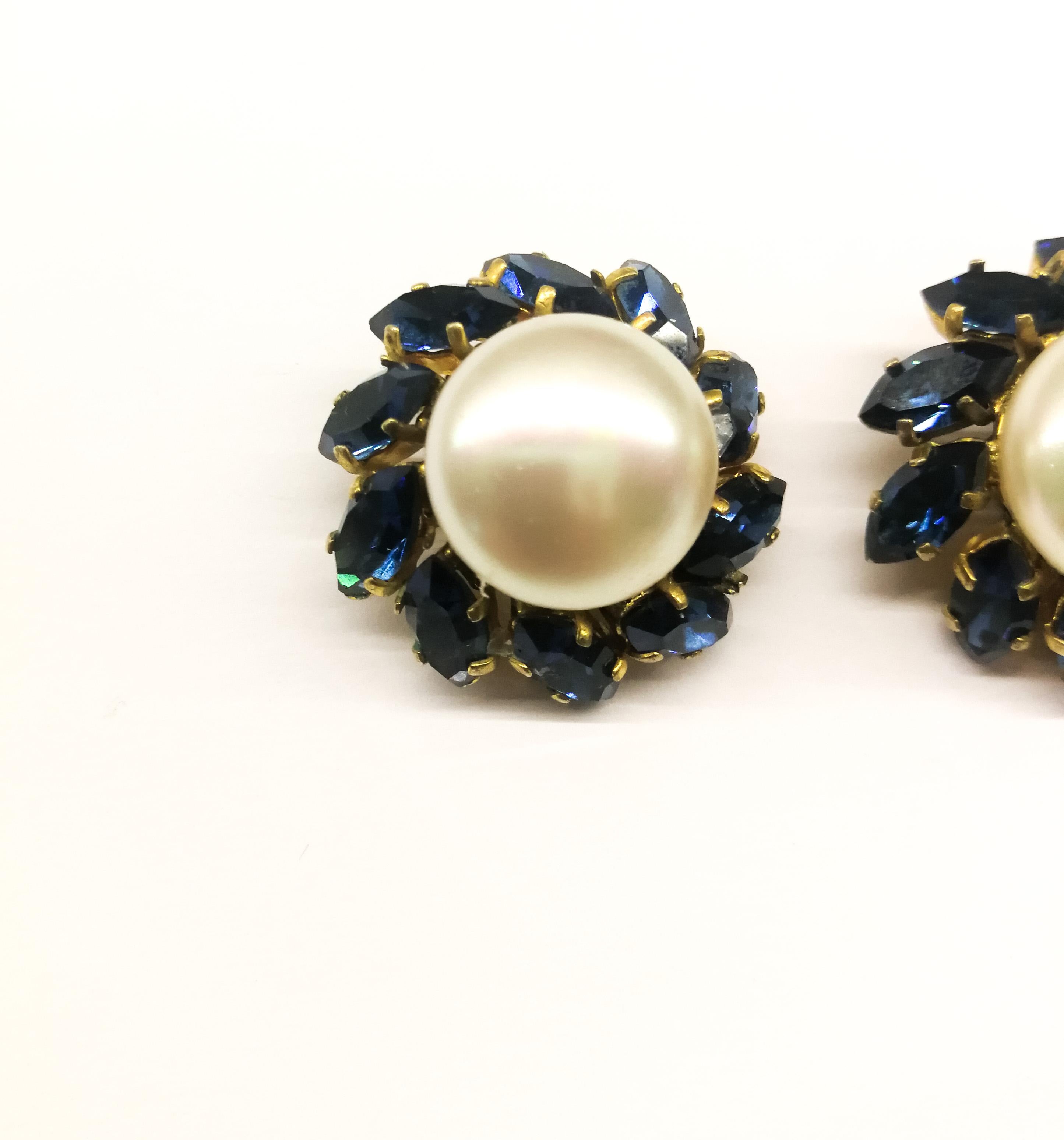 Baroque pearl and rich sapphire paste earrings, Chanel, 1950s/60s, France. 5