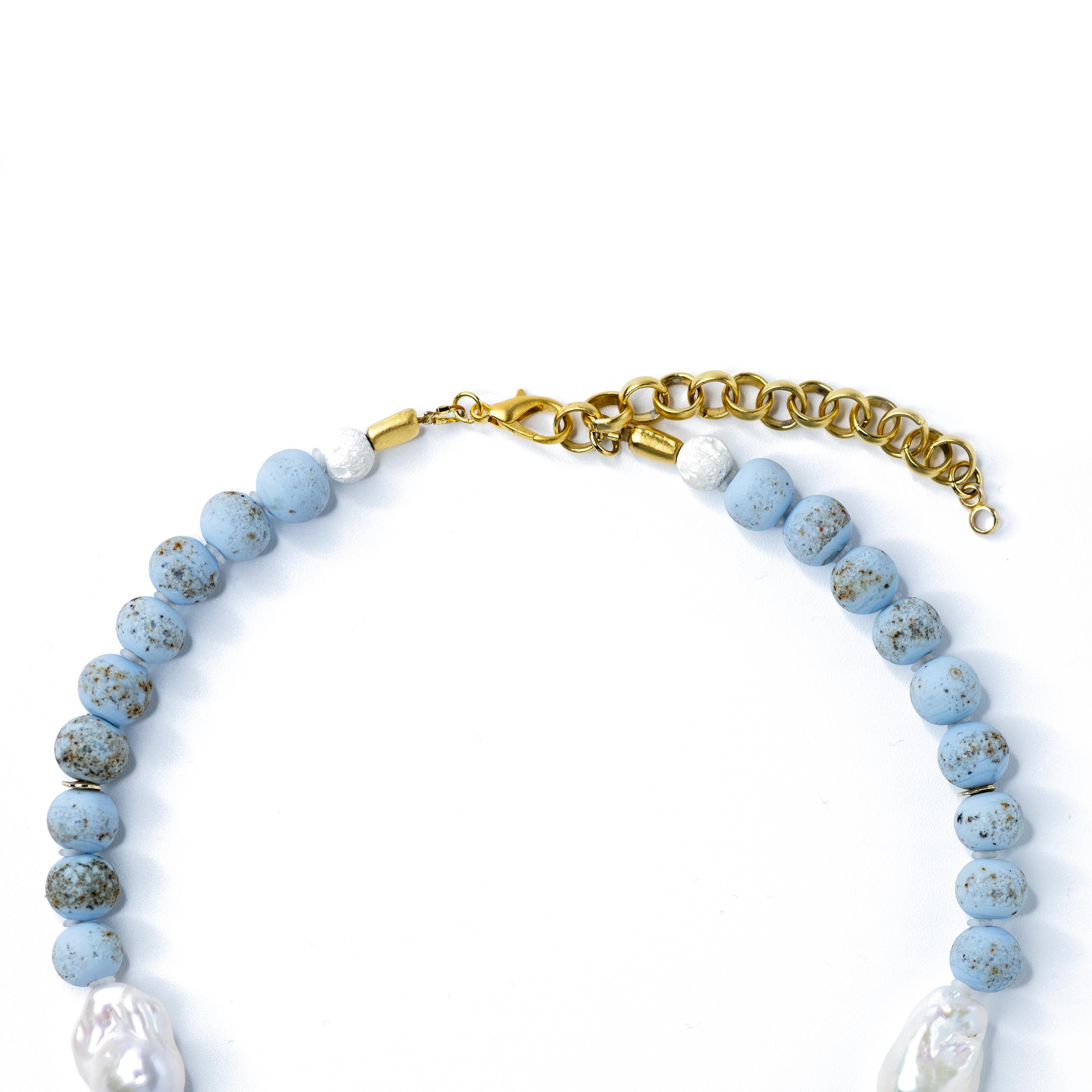 Baroque Pearl & Blue Ceramic Bead Necklace - by Bombyx House In New Condition For Sale In Westport, CT