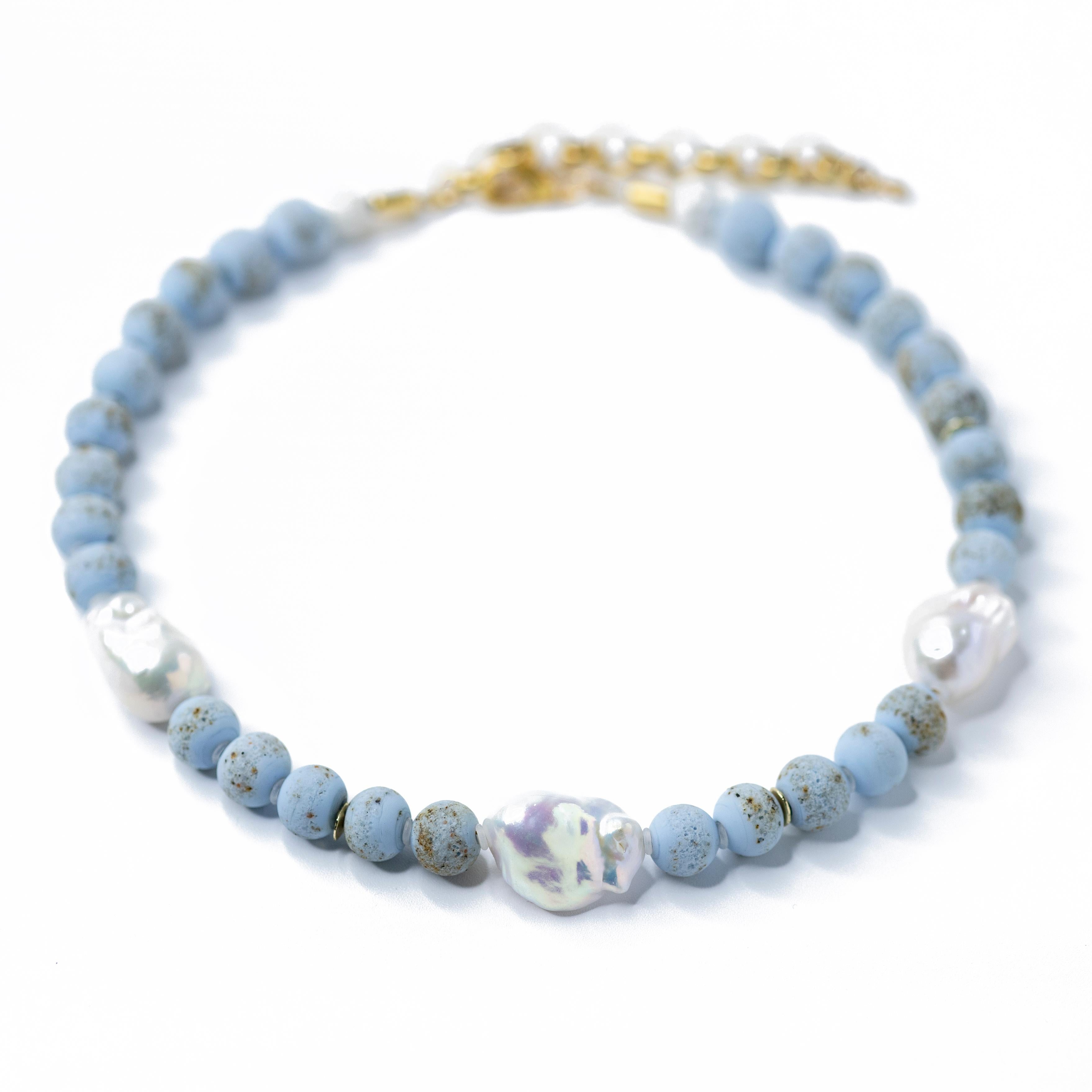 Women's Baroque Pearl & Blue Ceramic Bead Necklace - by Bombyx House For Sale