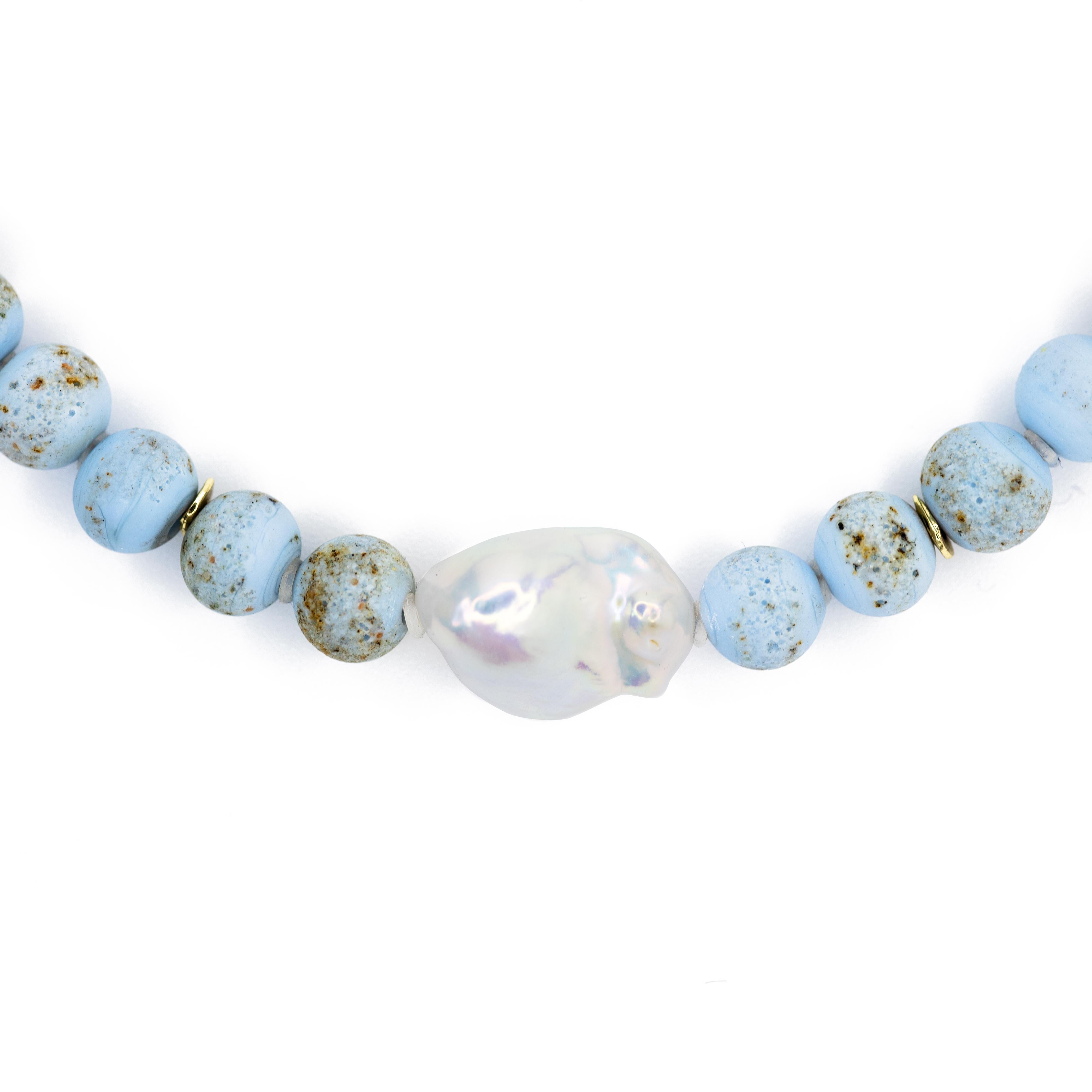 Baroque Pearl & Blue Ceramic Bead Necklace - by Bombyx House For Sale 3