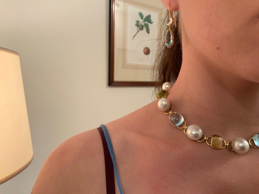 Women's Baroque Pearl, Blue Topaz and Lemon Citrine Necklace For Sale