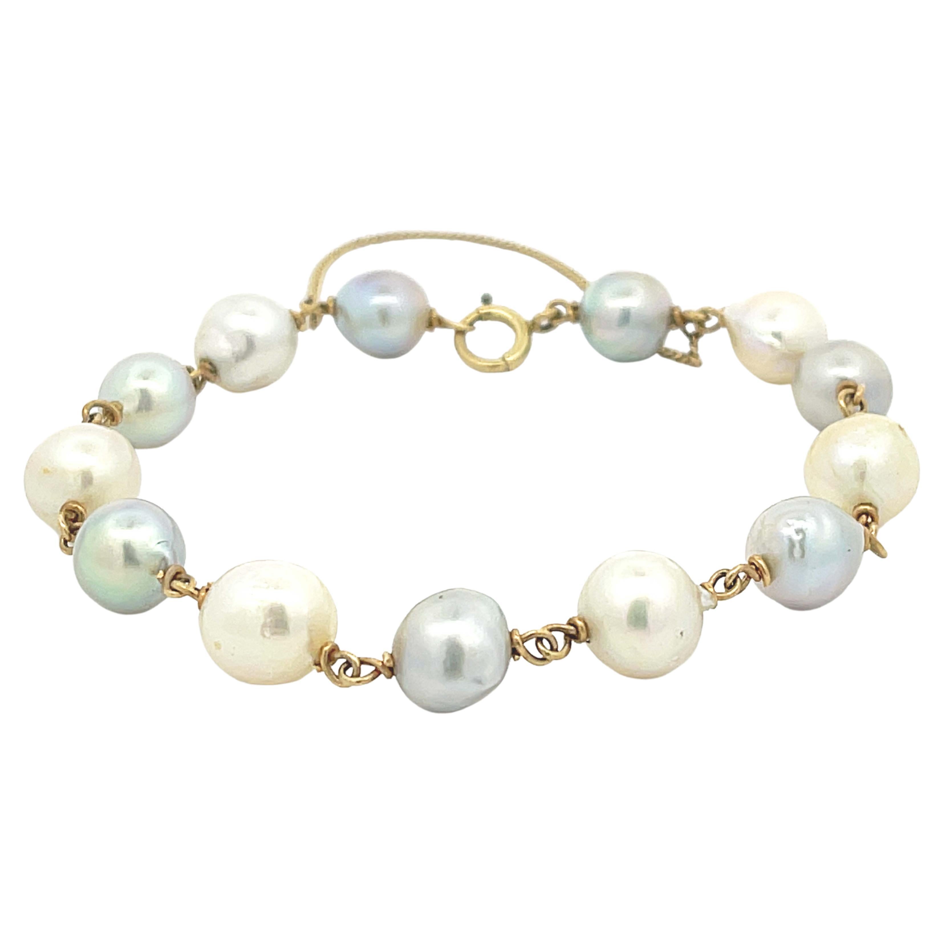 Baroque Pearl Bracelet in 14k Yellow Gold For Sale