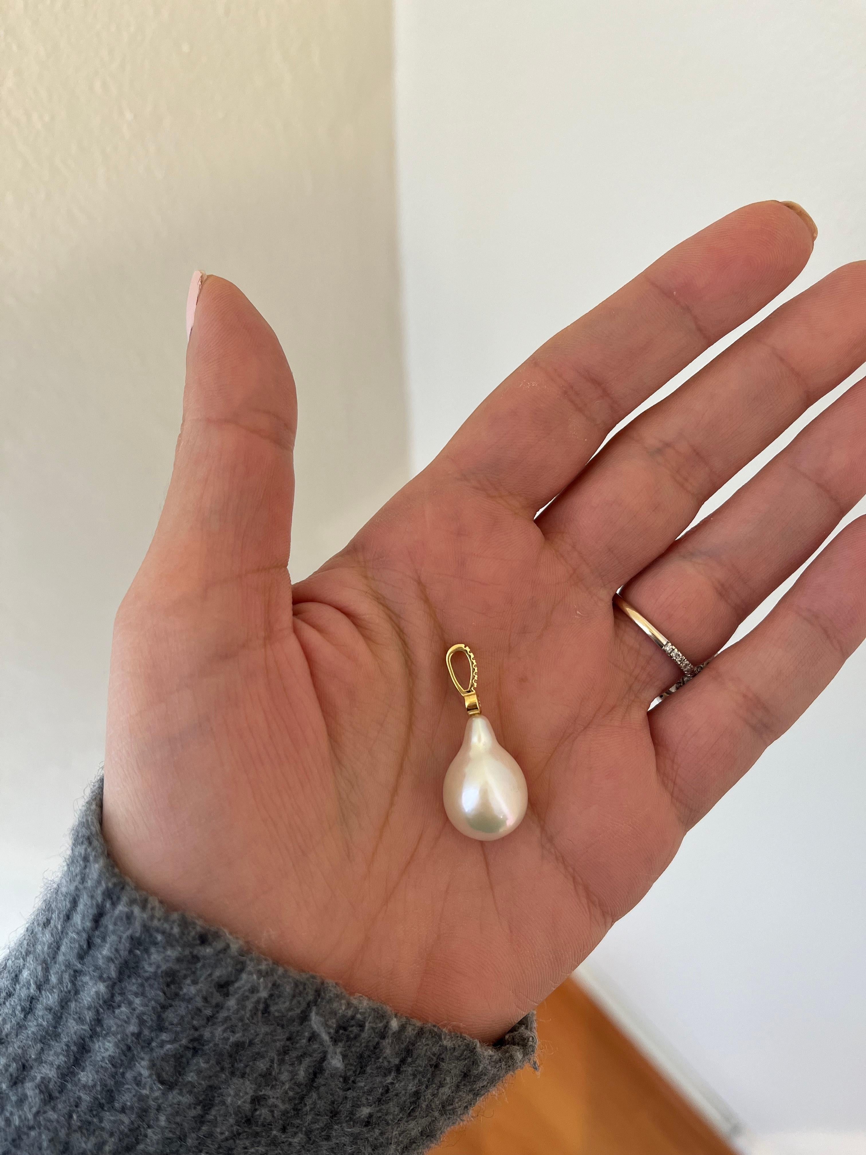 Contemporary Baroque pearl charm with diamonds, 18K Gold For Sale