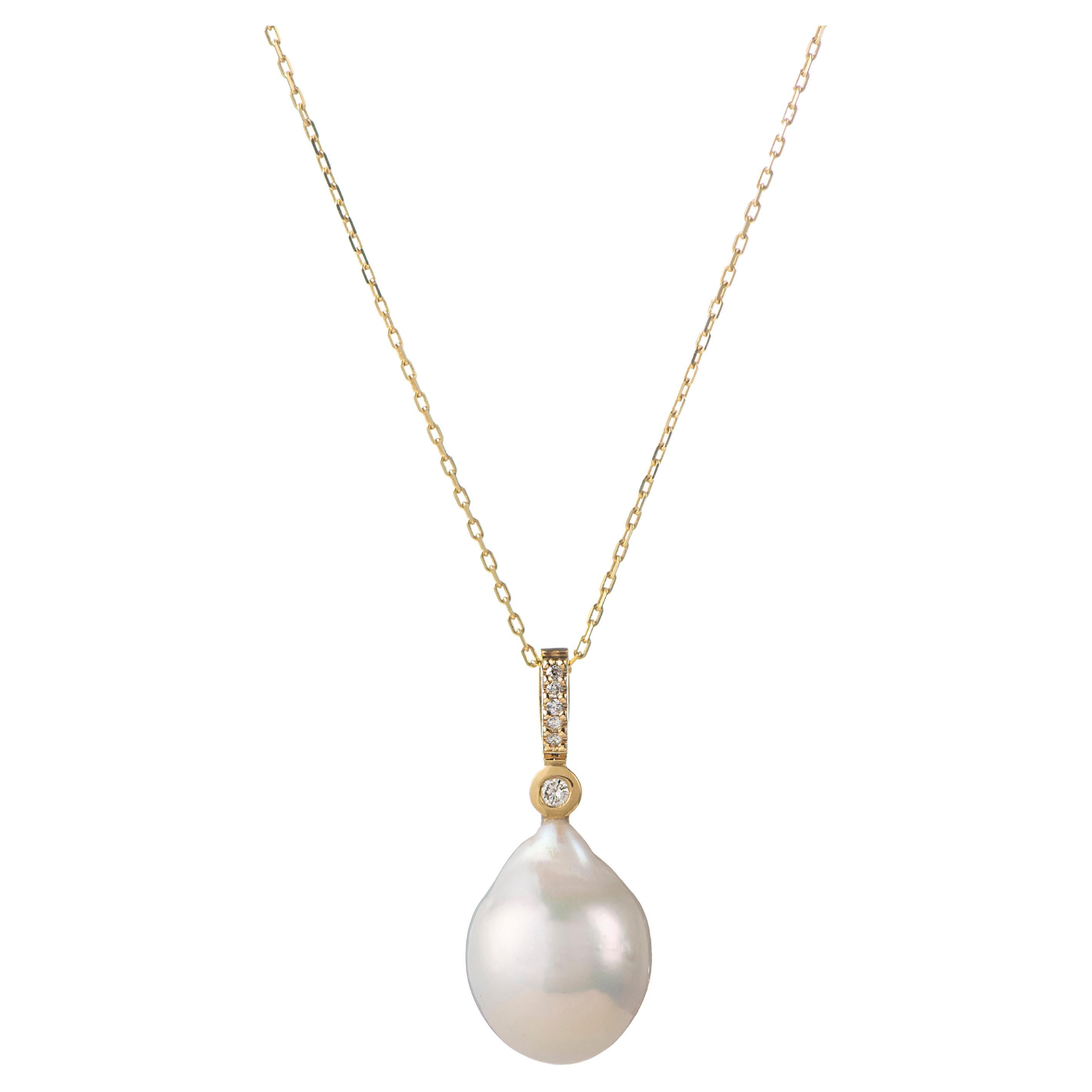 Baroque Pearl Charm with Diamonds Necklace For Sale