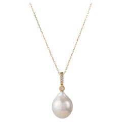 Used Baroque Pearl Charm with Diamonds Necklace