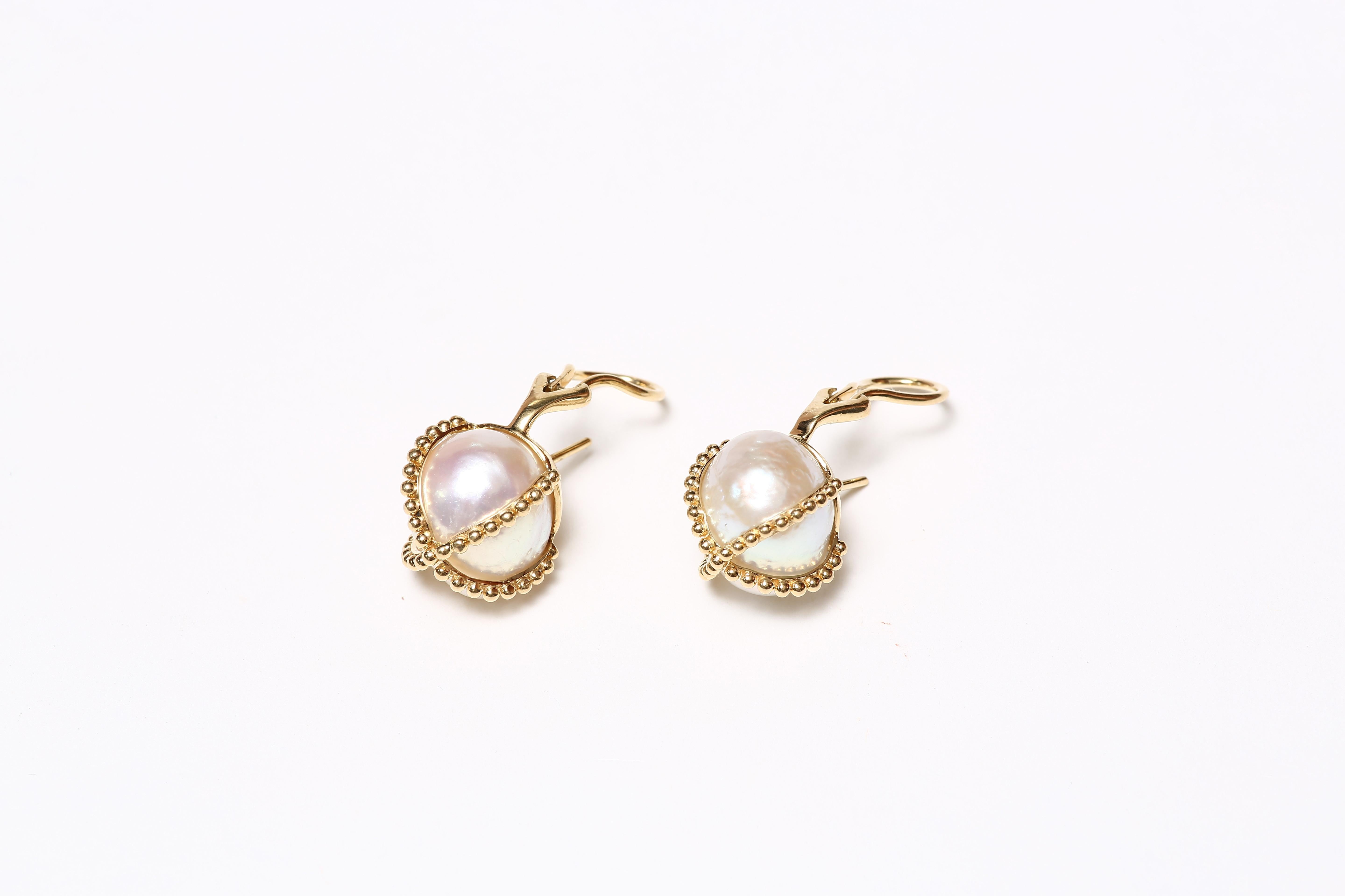 Contemporary Baroque Pearl Clip-On Gold Earrings For Sale