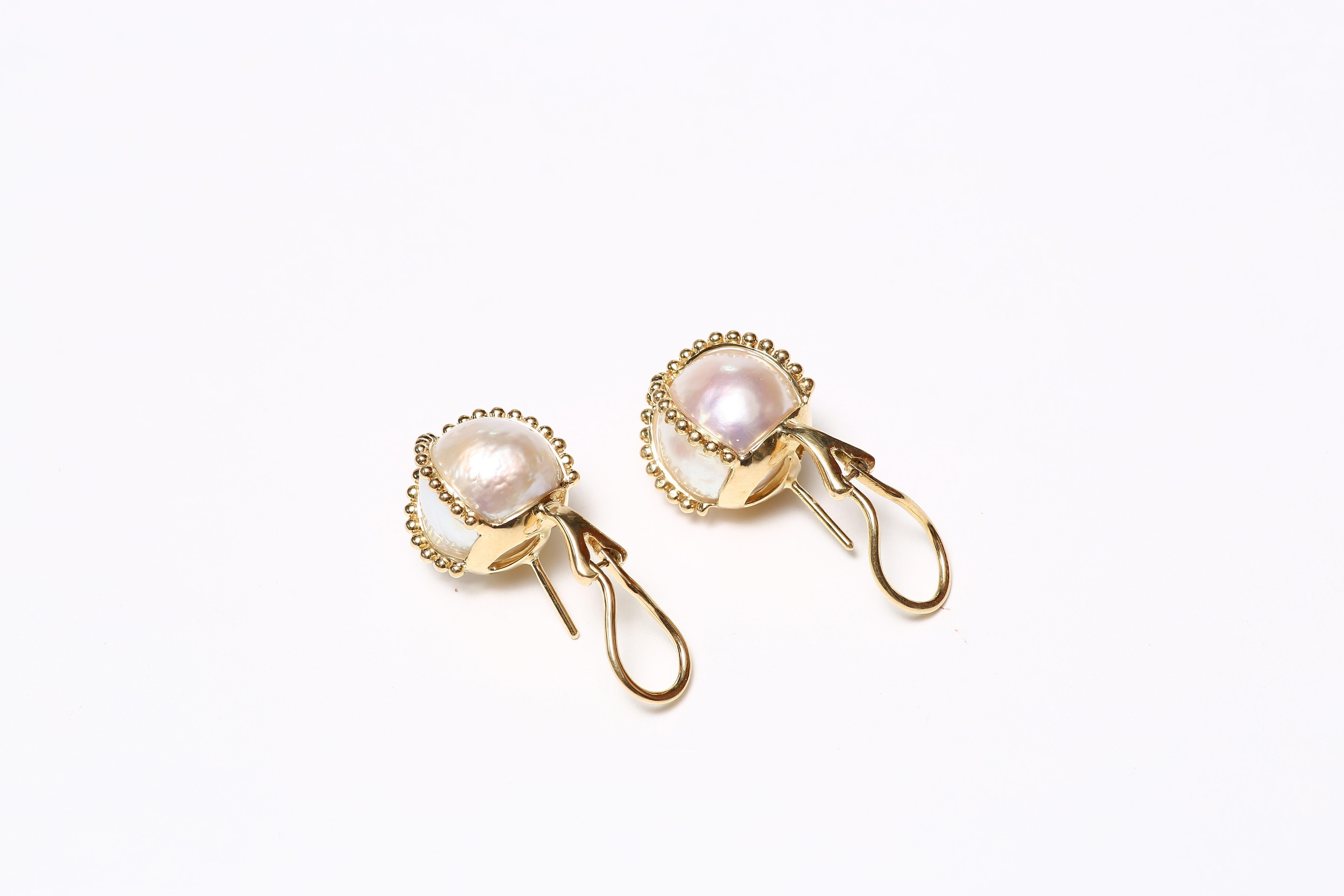 Uncut Baroque Pearl Clip-On Gold Earrings For Sale