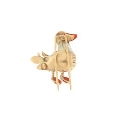Vintage Baroque Pearl, Coral Natural Diamond 14K Gold Duck Brooch Bead Setting