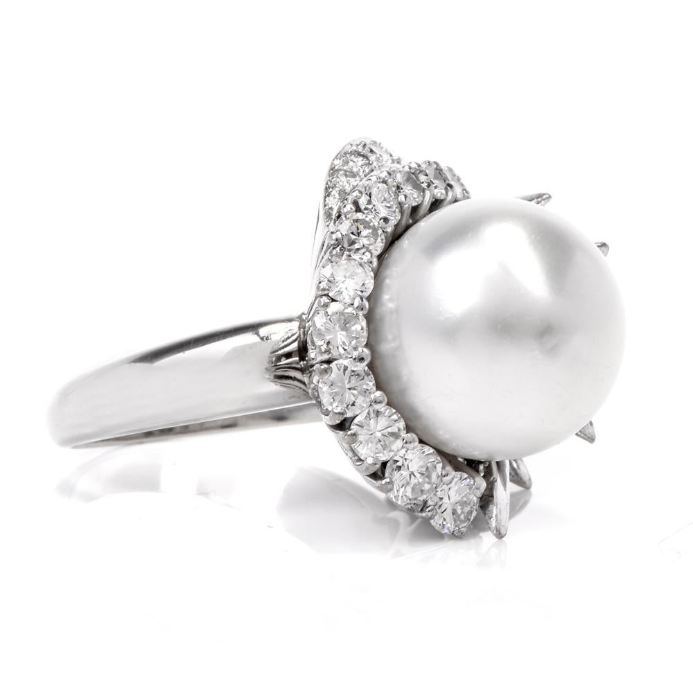 Women's Baroque Pearl Diamond 18 Karat White Gold Cocktail Ring
