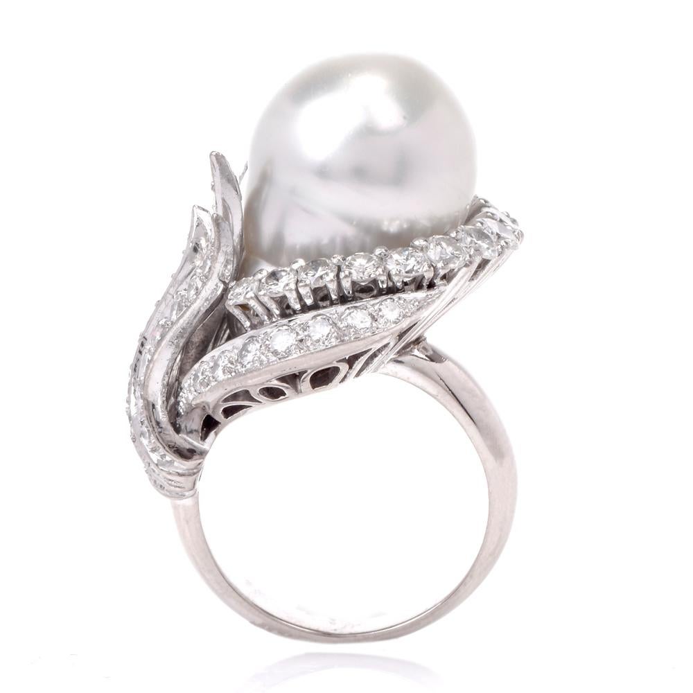 Baroque Pearl Diamond 18 Karat White Gold Cocktail Ring 3