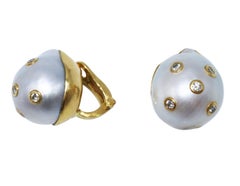 Baroque Pearl, Diamond and Gold Earclips