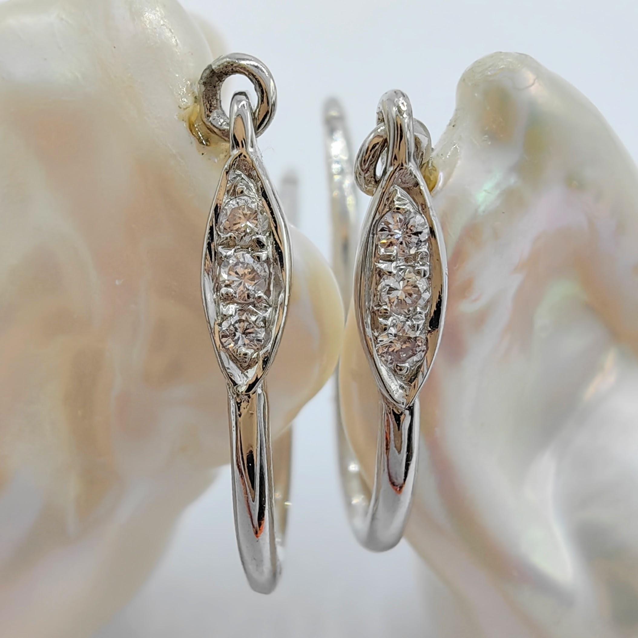 Baroque Pearl Diamond Dangling Drop Earrings With 18K White Gold French Hooks 1