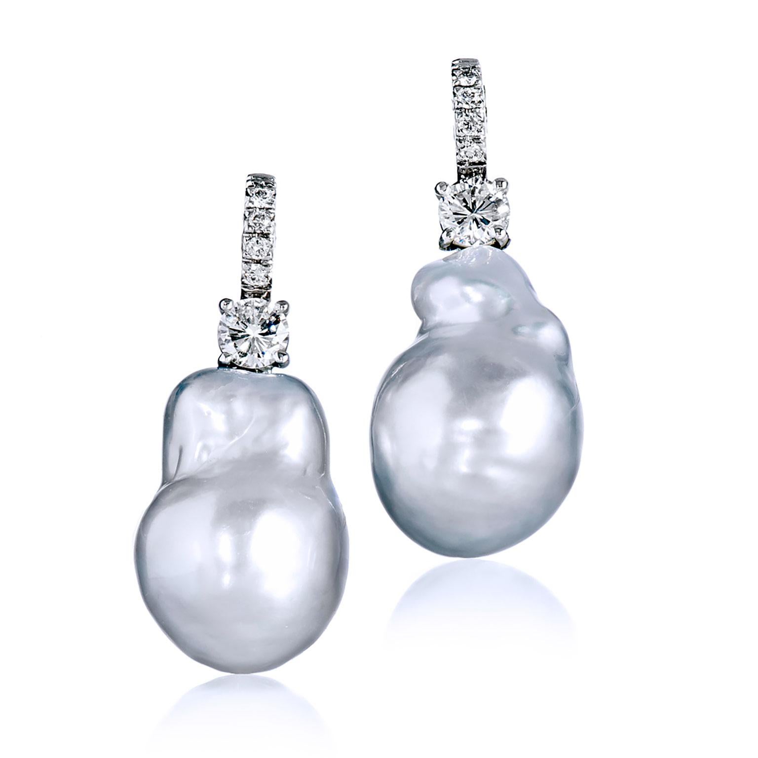 baroque pearl and diamond earrings