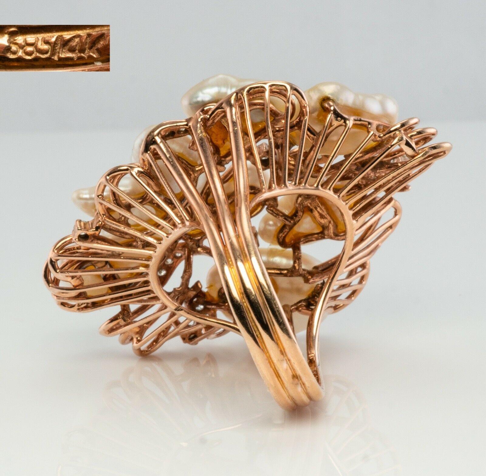 Baroque Pearl Diamond Ring 14K Rose Gold Vintage Cocktail 1