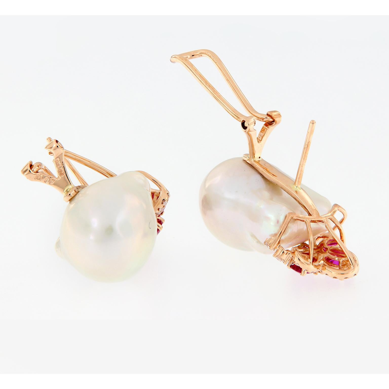 Women's Baroque Pearl Diamond Ruby Earrings
