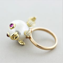 Baroque Pearl Diamond Ruby Gold Fish Ring