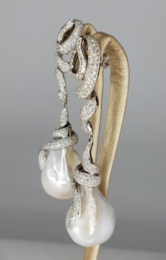 Baroque Pearl Earrings, White Gold and Diamonds