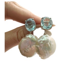 Baroque pearl earrings with topaz in silver 925