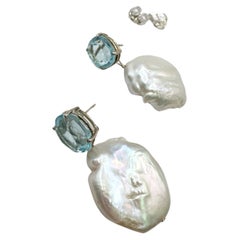 Baroque pearl earrings with topaz in silver 925