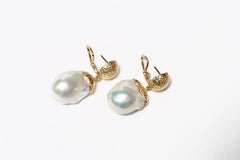 Baroque Pearl Hand-Hammered Clip-On Gold Earrings