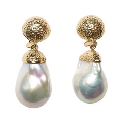 Baroque Pearl Hand-Hammered Clip-On Gold Earrings