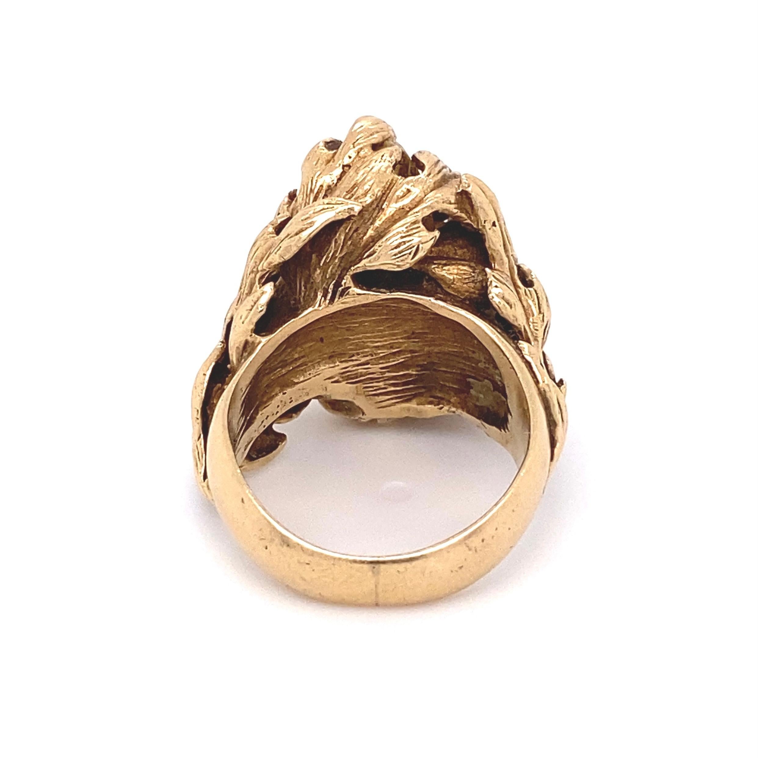 Round Cut Baroque Pearl in Gold Leaves Cocktail Ring Estate Fine Jewelry For Sale