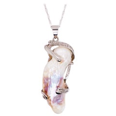 Baroque Pearl Necklace and Sterling Silver Link Chain Custom FW Pearl Pendant
