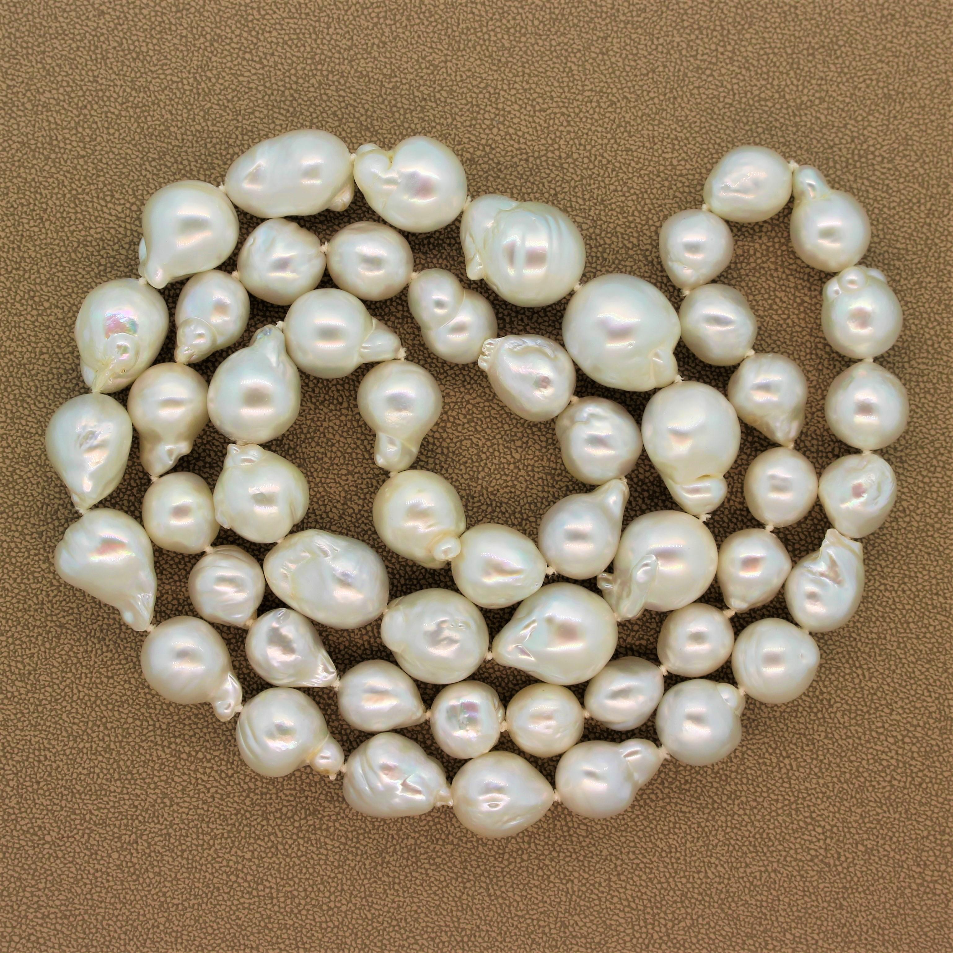 20 Inch 3-Row Cultured Baroque Pearl Necklace – Keshi Style, Gold Plated Connector, Strand