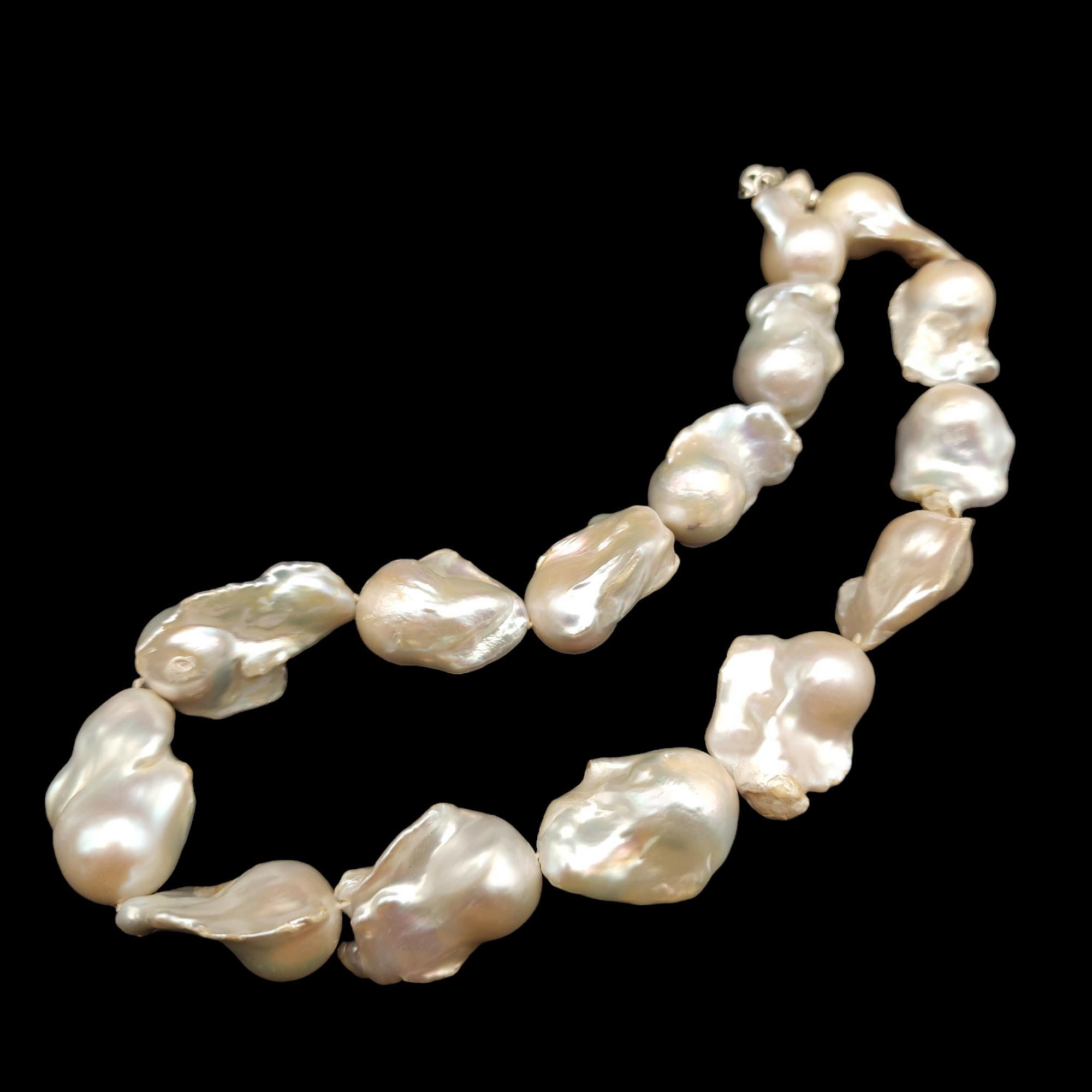 Retro Baroque Pearl Necklace, Sterling Silver Clasp, Vintage, Collar For Sale