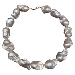 Collana di perle barocche, chiusura in argento, vintage, colletto